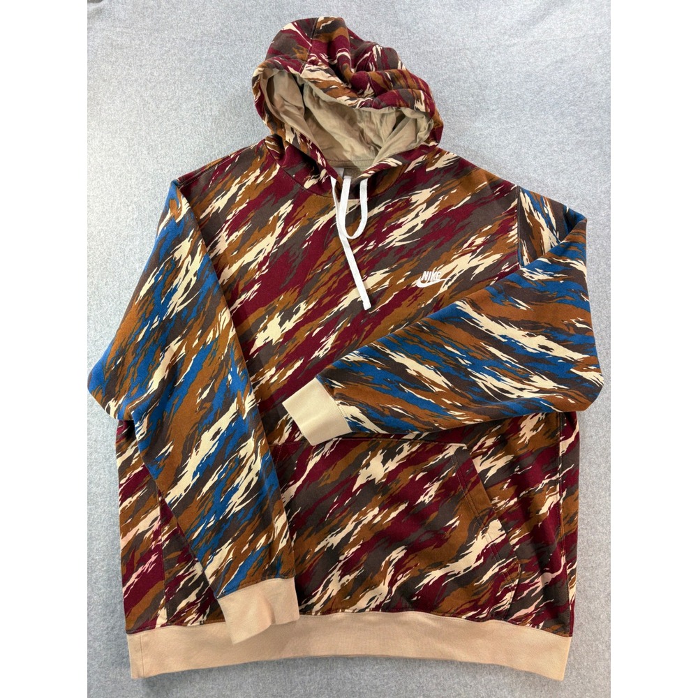 Nike Sportswear Club Fleece Tiger Camo Hoodie Multi-Color DD5126-224 Mens 2XL